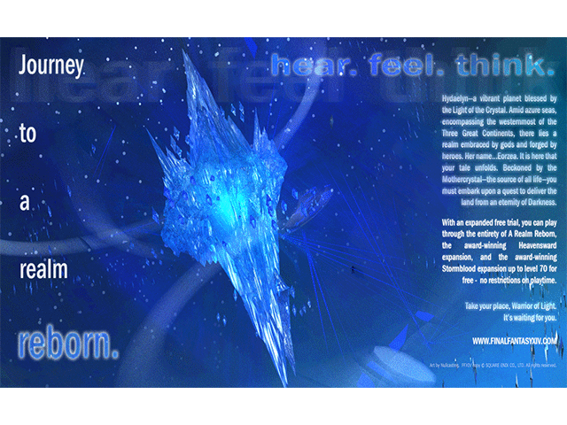 The award for longest render time goes to this fake FFXIV ad, which took a whopping 25 days to render out. There's not even that much in the scene! Just the light bouncing with the crystals was enough to make my poor cpu cry.